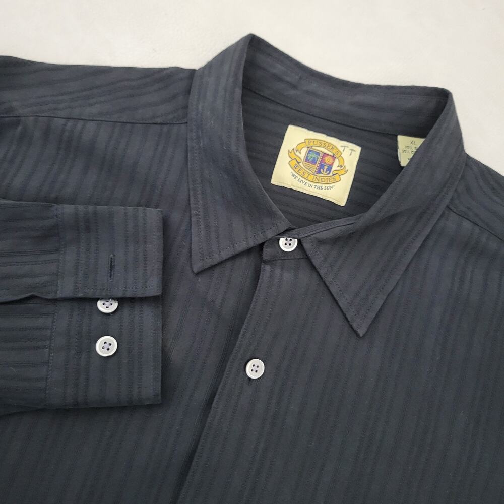 VTG Pussers West Indies Silk Cotton Blend Black Long Sleeve Button Down Shirt XL